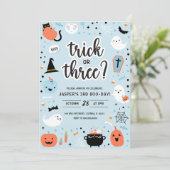 Blue and Orange Halloween 3rd Birthday Invitation Kaart (Staand voorkant)