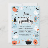 Blue and Orange Halloween 4th Birthday Invitation  Kaart (Voorkant)
