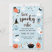 Blue and Orange Halloween 5th Birthday Invitation  Kaart (Voorkant)