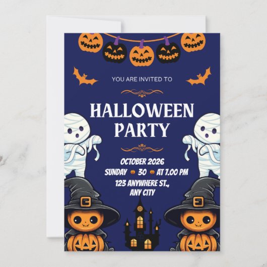 Blue and Orange Pumpkin Boo Halloween Party Kaart (Voorkant)