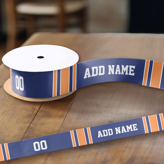 Blue and Oranje Jersey Stripes Custom Name Number Satijnen Lint