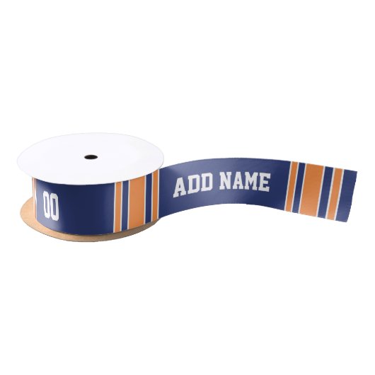 Blue and Oranje Jersey Stripes Custom Name Number Satijnen Lint (Spoel)