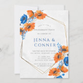Blue and Oranje Poppy Engagement Party Kaart (Voorkant)