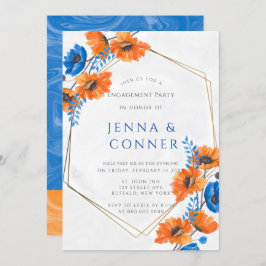 Blue and Oranje Poppy Engagement Party Kaart