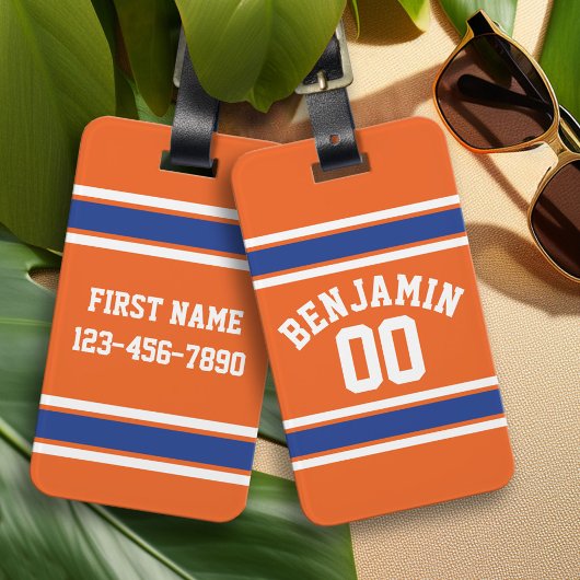 Blue and Oranje Sports Jersey Custom Name Number Bagagelabel