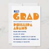 Blue and Oranje Typography Graduation Party Kaart (Voorkant)