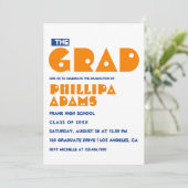 Blue and Oranje Typography Graduation Party Kaart (Staand voorkant)