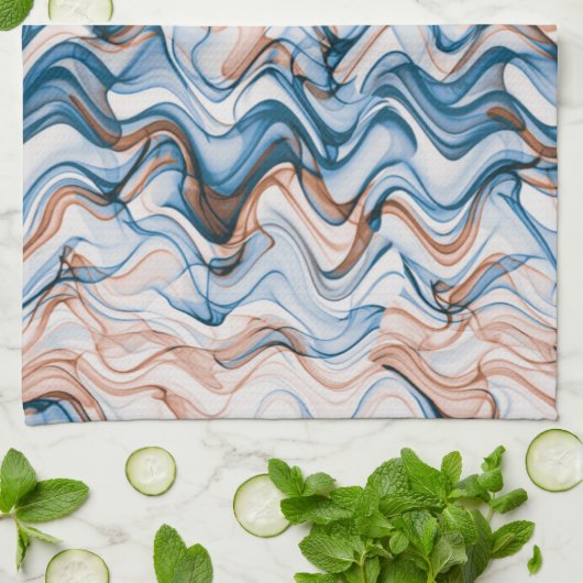 Blue and Oranje Wavy Curvy Lined Pattern Theedoek (Gevouwen)