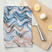 Blue and Oranje Wavy Curvy Lined Pattern Theedoek (Quarter Fold)