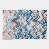 Blue and Oranje Wavy Curvy Lined Pattern Theedoek (Horizontaal)