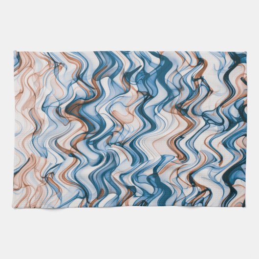 Blue and Oranje Wavy Curvy Lined Pattern Theedoek (Horizontaal)