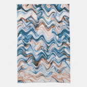 Blue and Oranje Wavy Curvy Lined Pattern Theedoek (Verticaal)
