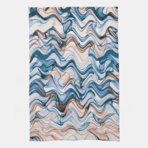 Blue and Oranje Wavy Curvy Lined Pattern Theedoek