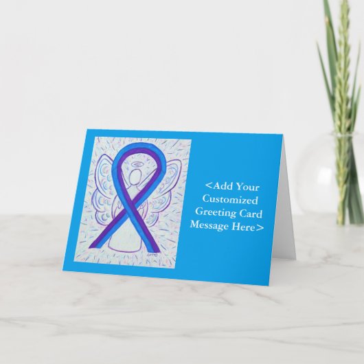 Blue and Paars Awareness Ribbon Personalised Kaart (Voorkant)