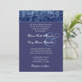 Blue and Paars Damask Wedding Invitation R431 Kaart (Staand voorkant)