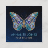 Blue and Paars Geodes Butterfly Square Business C Vierkante Visitekaartje (Voorkant)