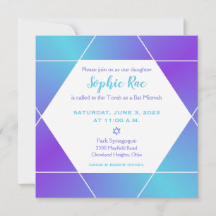 Blue and Paars Ombre Star of David Invitation Kaart