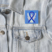 Blue and Paars Ribbon Awareness Angel Pin Vierkante Button 5,1 Cm (In situ)