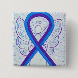 Blue and Paars Ribbon Awareness Angel Pin Vierkante Button 5,1 Cm