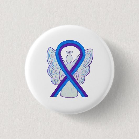Blue and Paars Ribbon Awareness Angel Pins Ronde Button 3,2 Cm (Voorkant)