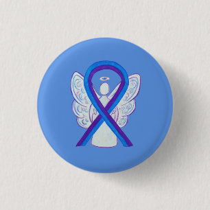 Blue and Paars Ribbon Awareness Angel Pins Ronde Button 3,2 Cm