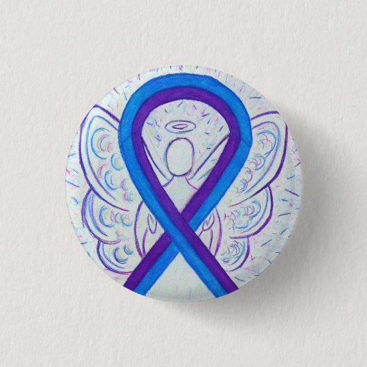 Blue and Paars Ribbon Awareness Angel Pins Ronde Button 3,2 Cm (Voorkant)
