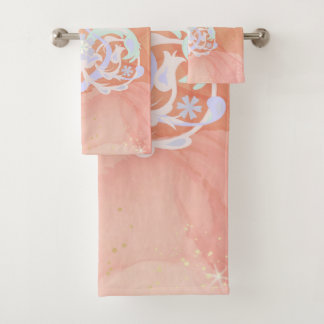 Blue and Peach Floral Garden Art Bad Handdoek