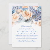 Blue and Peach Waterverf Bloemen Afstudeerfeest Kaart (Voorkant)