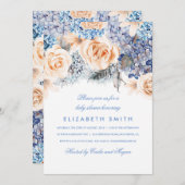 Blue and Peach Waterverf Florals Baby shower Kaart (Voorkant / Achterkant)