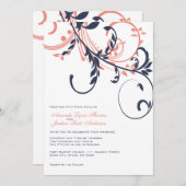 Blue and Pink Double Floral Wedding Invitation Kaart (Voorkant / Achterkant)