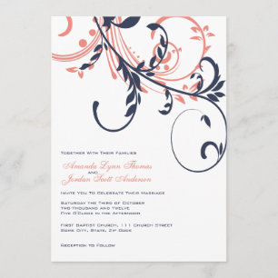 Blue and Pink Double Floral Wedding Invitation Kaart