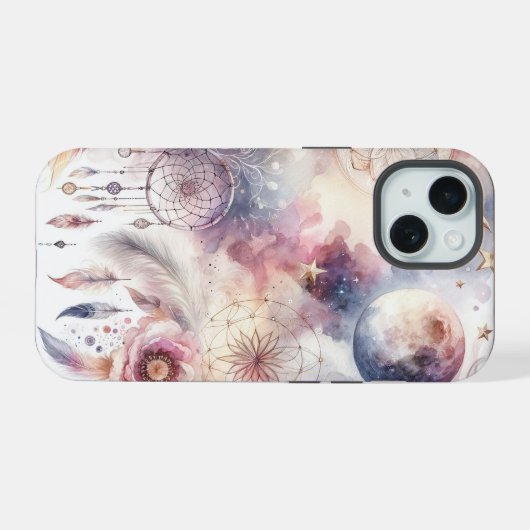 Blue and Pink Dream Catcher iPhone 15 Case (Achterkant horizontaal)
