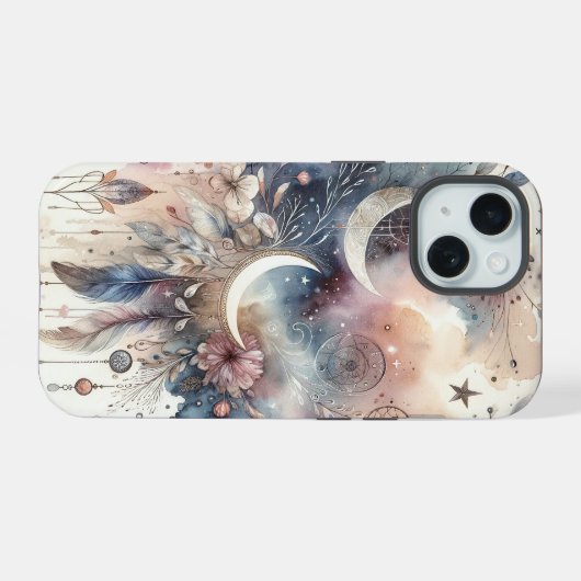 Blue and Pink Dream Catcher iPhone 15 Case (Achterkant horizontaal)