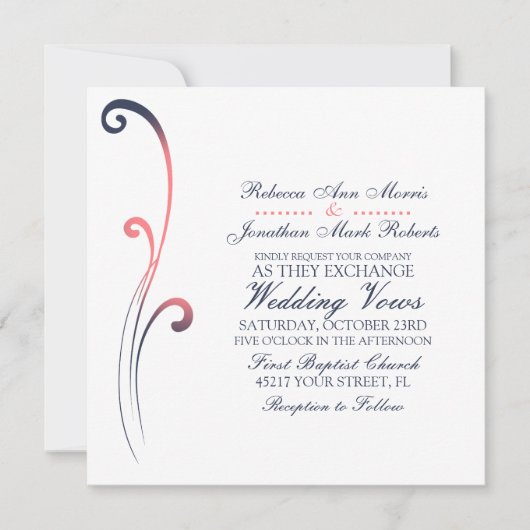 Blue and Pink Faded Vourish Wedding Invitation Kaart (Voorkant)