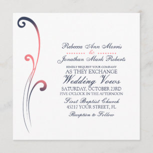 Blue and Pink Faded Vourish Wedding Invitation Kaart