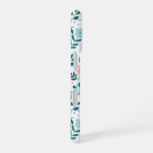 Blue and Pink Floral Pattern with Monogram Name iPhone 16 Hoesje (Rechterkant)
