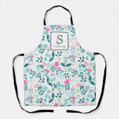 Blue and Pink Floral Pattern with Monogram & Name Schort (Voorkant)