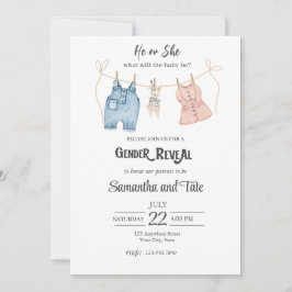 Blue and Pink Gender Reveal Invitation Kaart