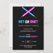 blue and pink gender reveal party invitation kaart (Voorkant)