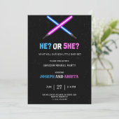 blue and pink gender reveal party invitation kaart (Staand voorkant)