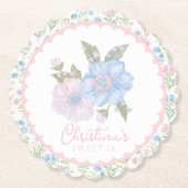 Blue and Pink Grandmillennial Floral Sweet 16 Kartonnen Onderzetters (Voorkant)