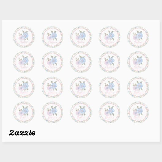 Blue and Pink Grandmillennial Floral Sweet 16 Ronde Sticker (Vel)