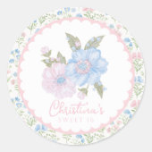 Blue and Pink Grandmillennial Floral Sweet 16 Ronde Sticker (Voorkant)