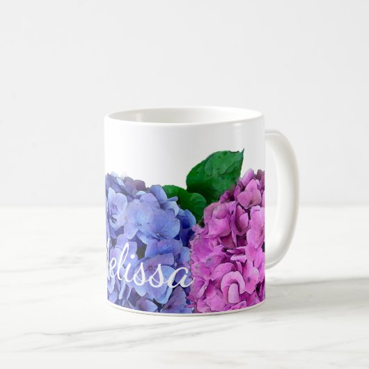 Blue and Pink Hydrangea Flowers, gepersonaliseerd Koffiemok (Voorkant rechts)