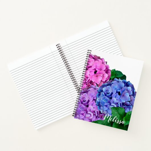 Blue and Pink Hydrangea Flowers, gepersonaliseerd Notitieboek (Binnen)