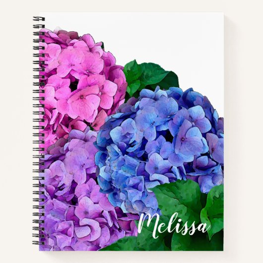 Blue and Pink Hydrangea Flowers, gepersonaliseerd Notitieboek (Voorkant)