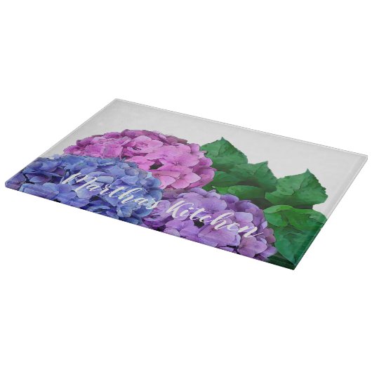 Blue and Pink Hydrangea Flowers, gepersonaliseerd Snijplank (Hoek)