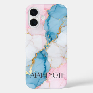 Blue and Pink Marble with Gold Veins iPhone 16 Hoesje