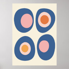 Blue and Pink Mid-Century Modern Pebble Art Poster