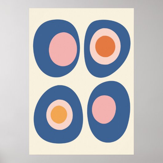 Blue and Pink Mid-Century Modern Pebble Art Poster (Voorkant)